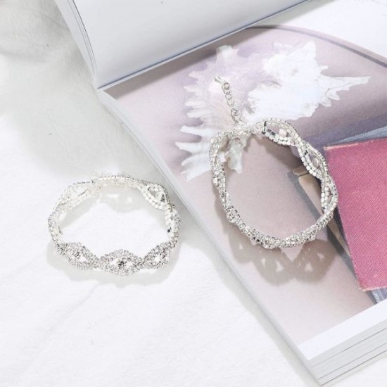 3PCS Bridal Wedding Bracelets Set Made With Clear Crystals Sets For Women Or Bridesmaids